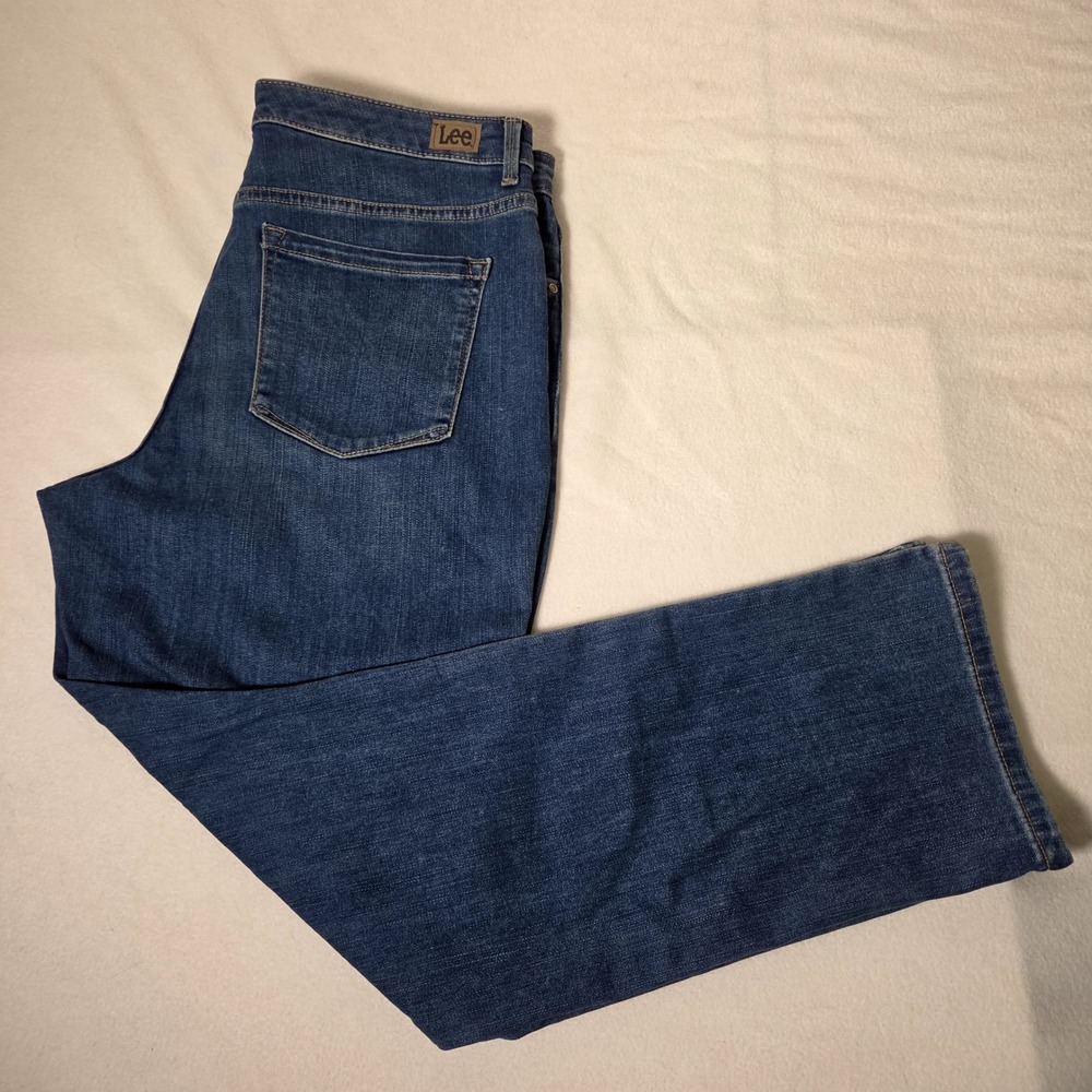 Lee Instantly Slims Relaxed Fit Straight Leg High Rise Jeans Blue 16 Short